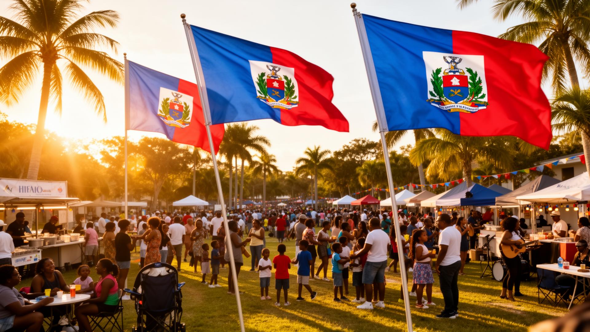 Haitian celebration with flags and vibrant community spirit